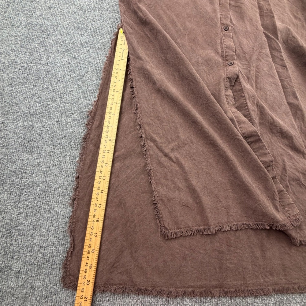 CLOTH & STONE L Long Sleeve Maxi Shirtdress Tensel Brown raw hem Vacation Boho - Picture 5 of 12